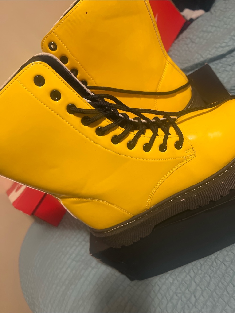 Yellow Lace-Up Women's Combat Boots with Black Laces